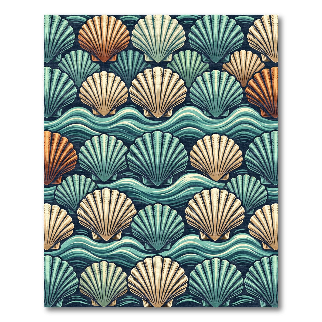 Coastal Scallop Shell Sea Wave Art Rug