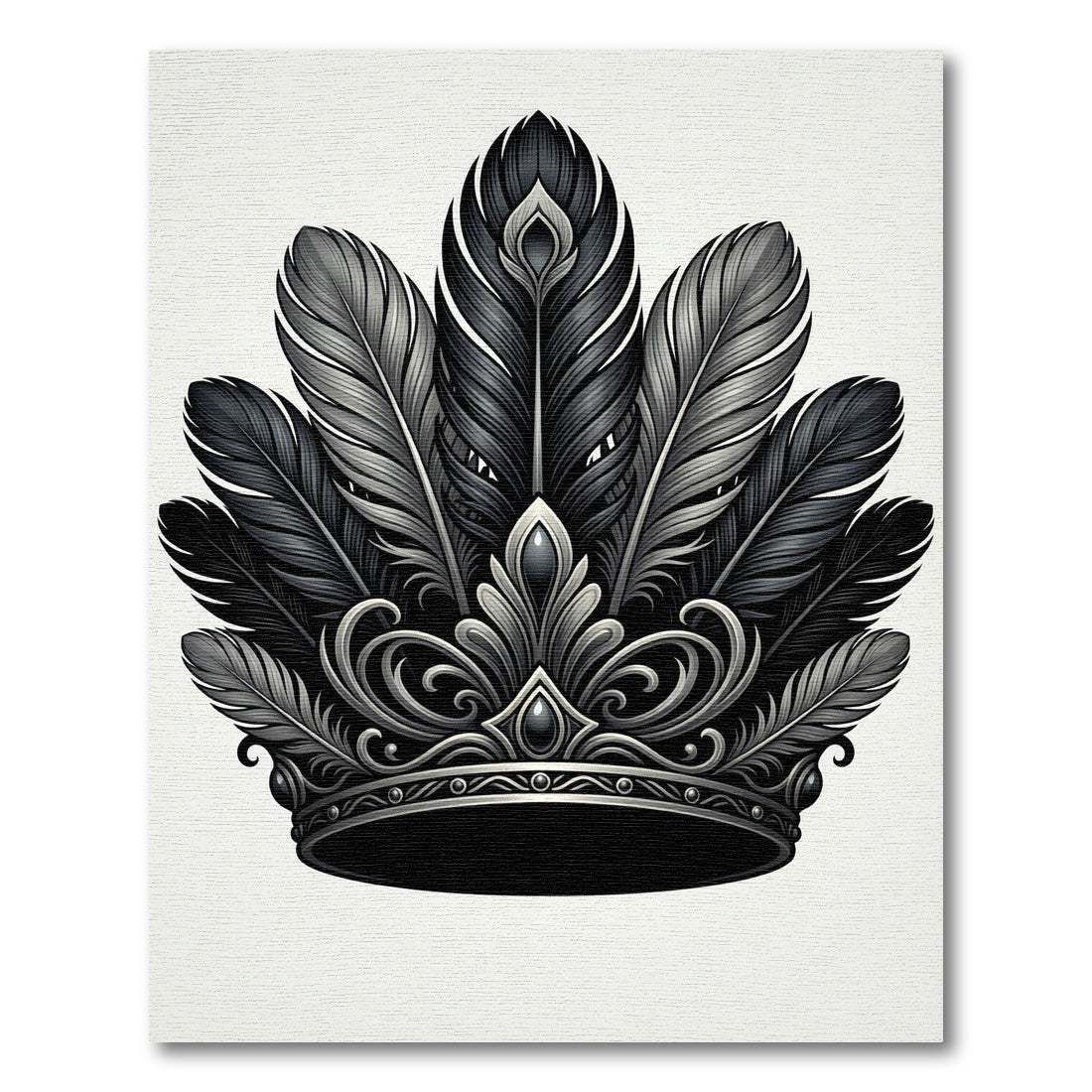 Elegant Monochrome Feather Coronet Accent Rug