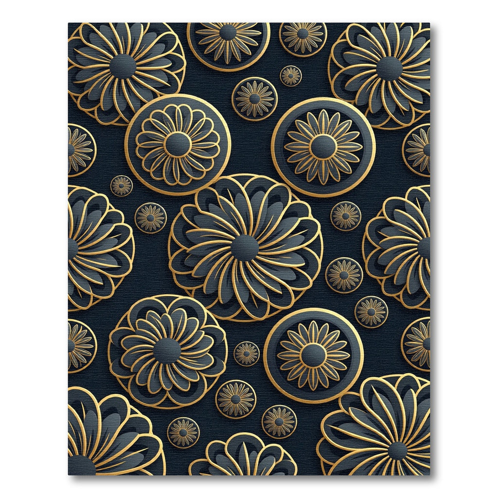 Gold Noir Floral Petal Medallion Rug