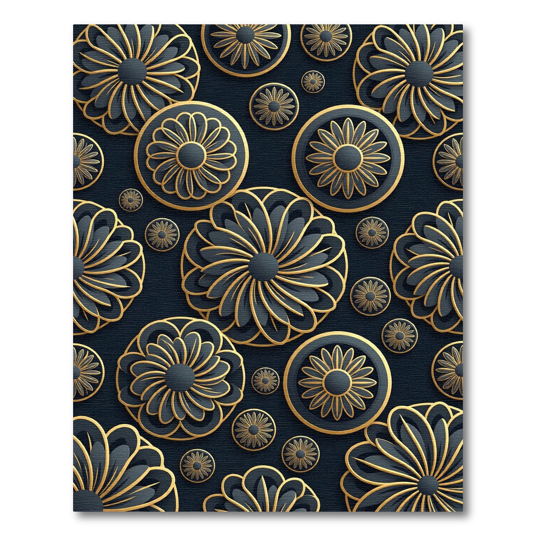 Gold Noir Floral Petal Medallion Rug