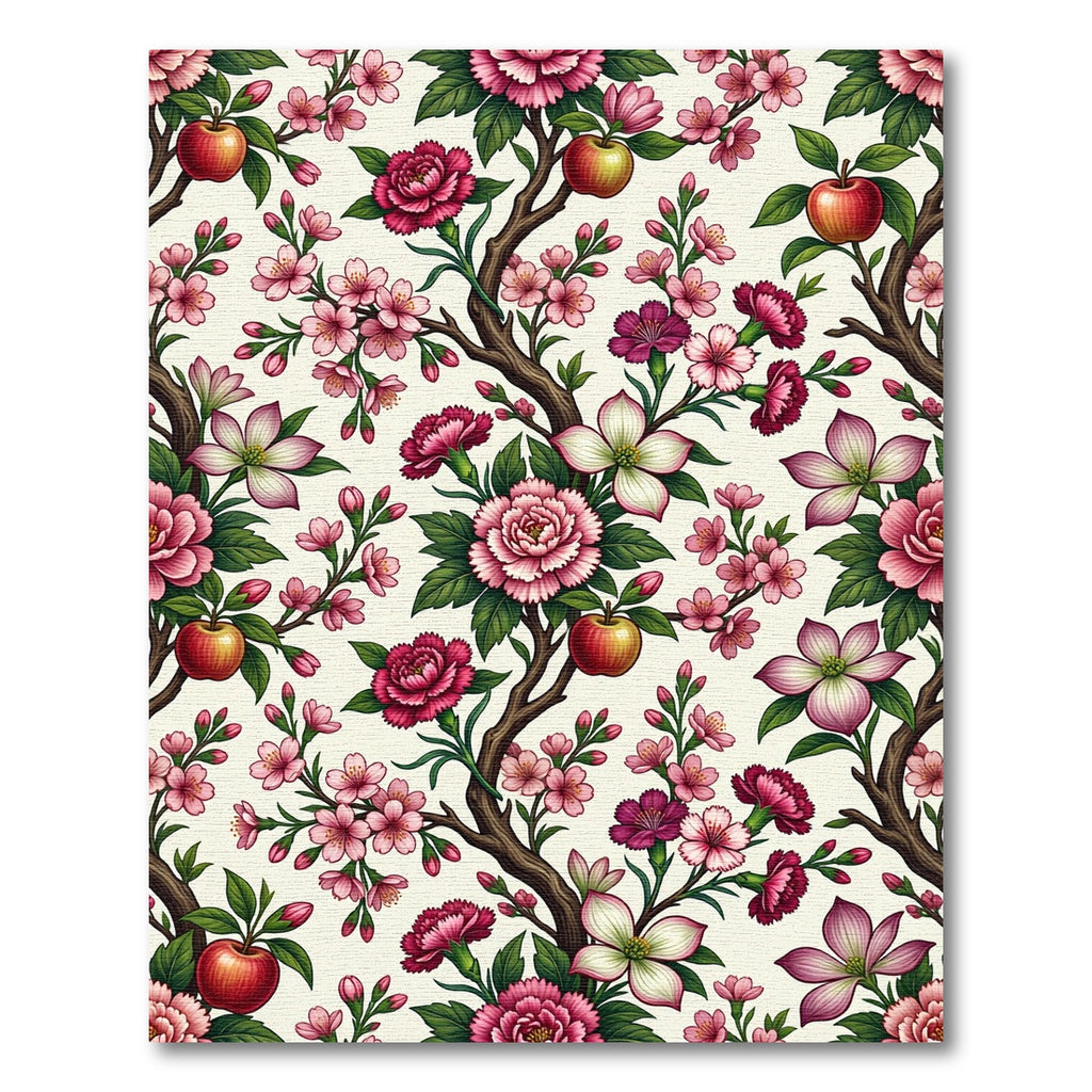 Botanical Apple Blossom and Peony Wallpaper Rug