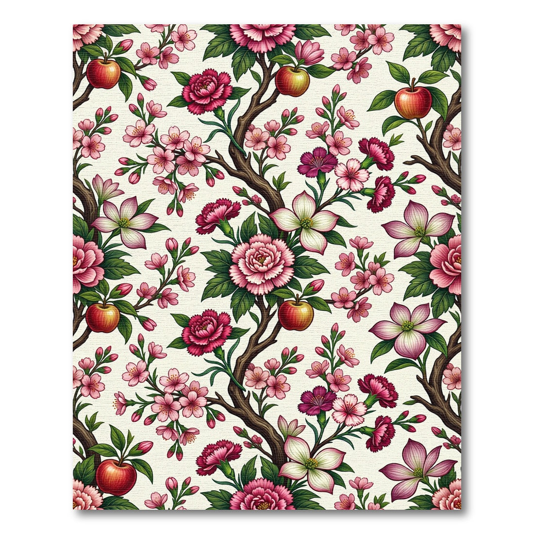 Botanical Apple Blossom and Peony Wallpaper Rug