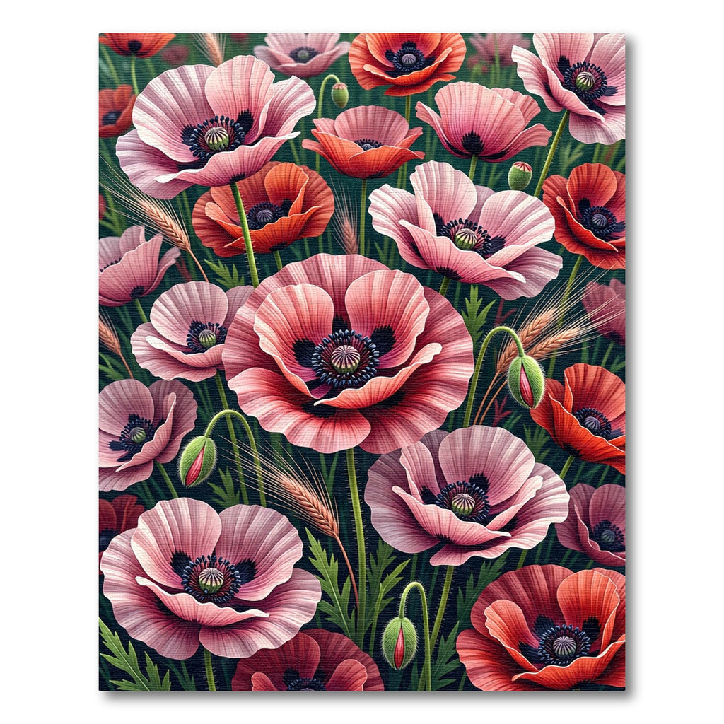 Pink Poppy Field With Wheat Stalks Rug