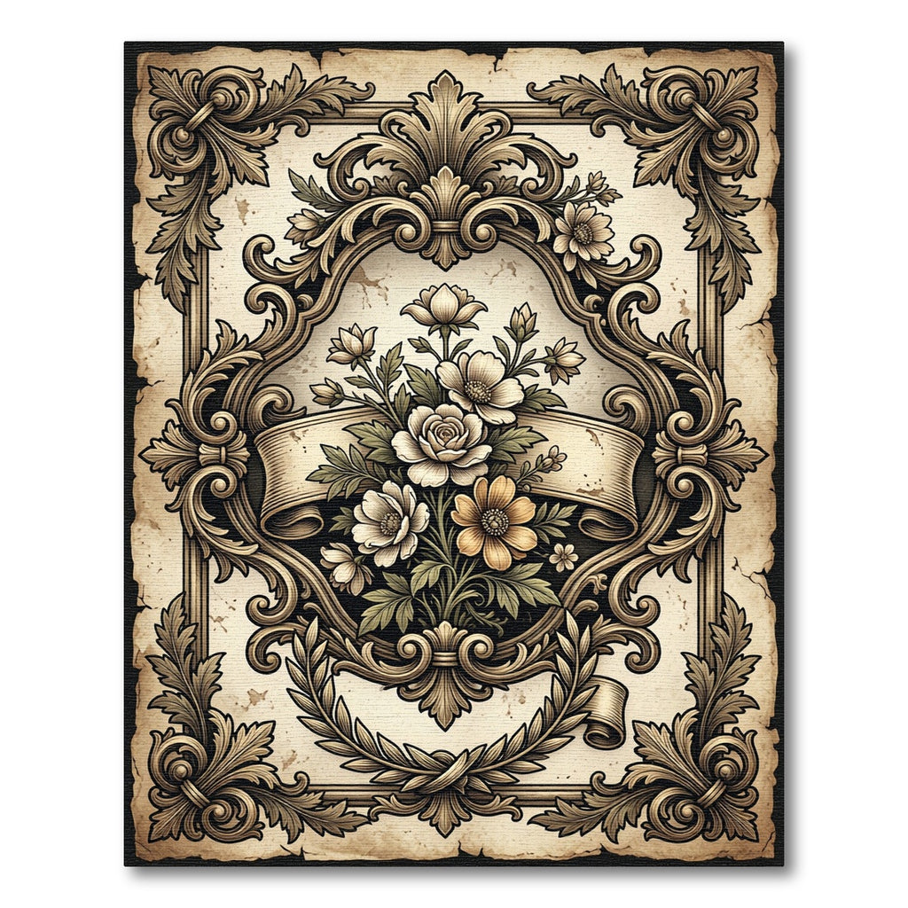 Antique Cream Floral Baroque Scroll Rug