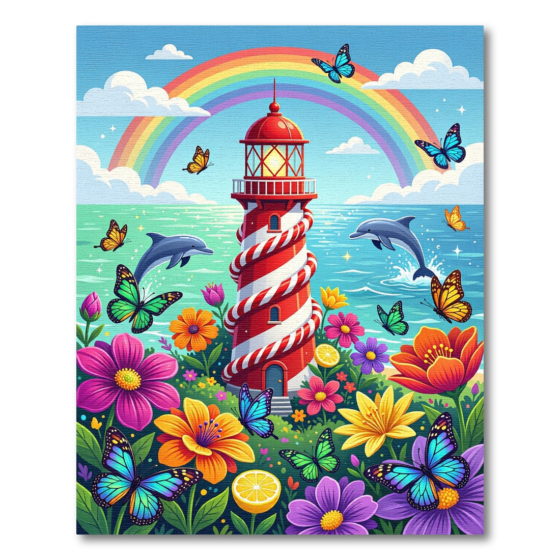 Lighthouse Rainbow Dolphin Butterfly Garden Rug
