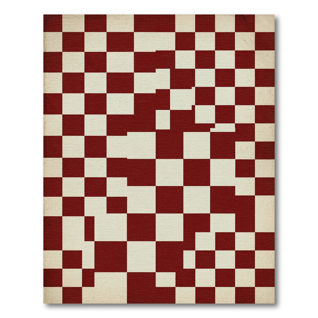 Vintage Crimson Checkerboard Squares Rug