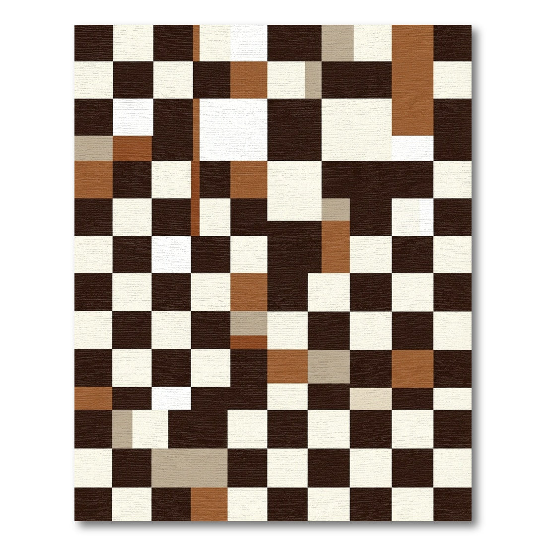 Checkerboard Cubes Brown White Accents Rug