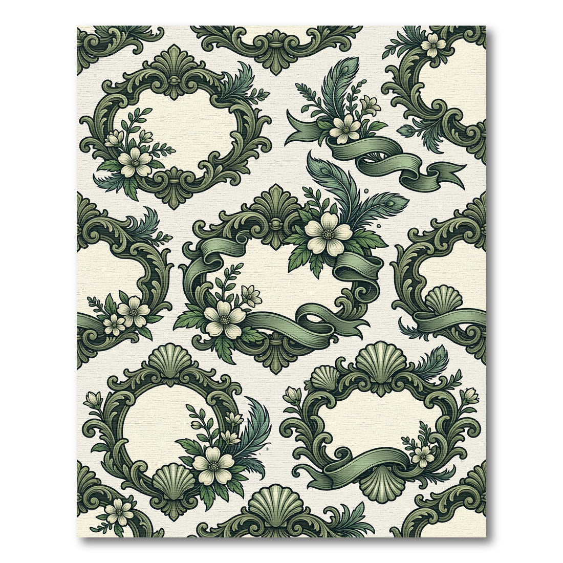Sage Victorian Rococo Floral Scroll Rug