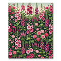 Pink Roses Hollyhocks Foxgloves Garden Rug
