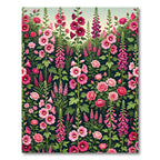Pink Roses Hollyhocks Foxgloves Garden Rug