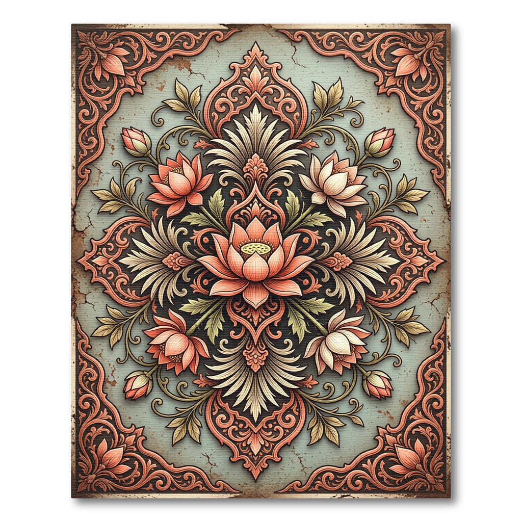 Elegant Peach Lotus Medallion Floral Rug