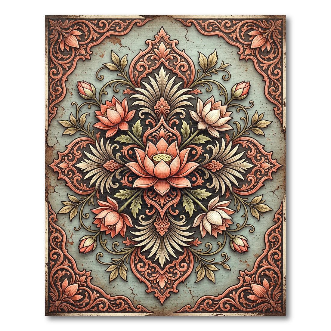 Elegant Peach Lotus Medallion Floral Rug
