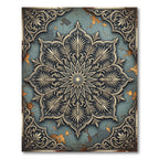 Antique Teal Gold Medallion Frame Rug