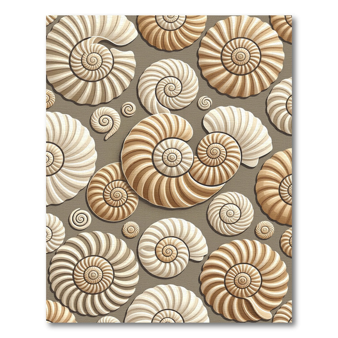 Beige Ammonite Spiral Shell Art Rug