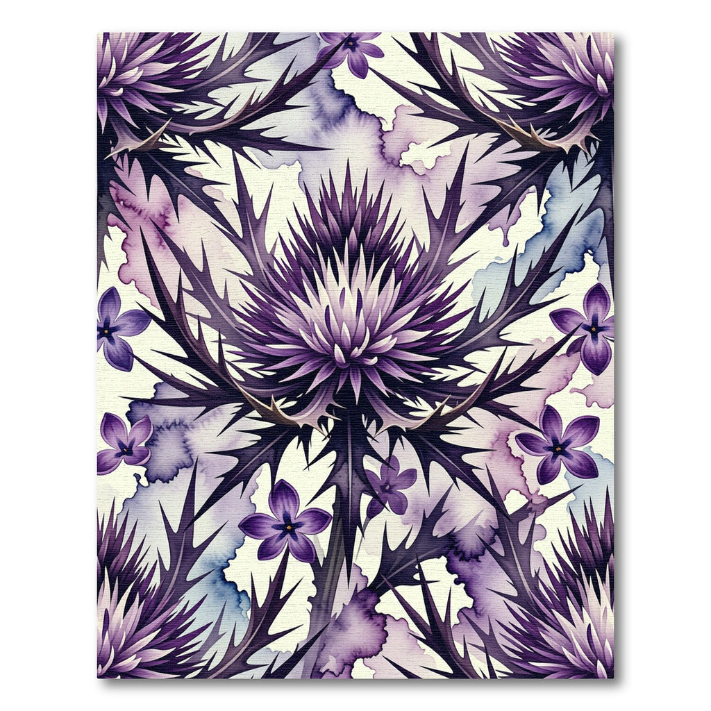 Gothic Purple Thistle Watercolor Floral Art Rug