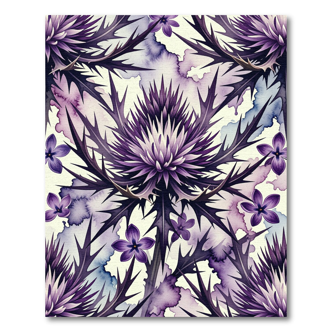 Gothic Purple Thistle Watercolor Floral Art Rug