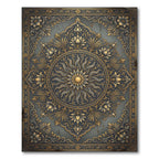 Ornate Gold Floral Medallion Slate Area Rug