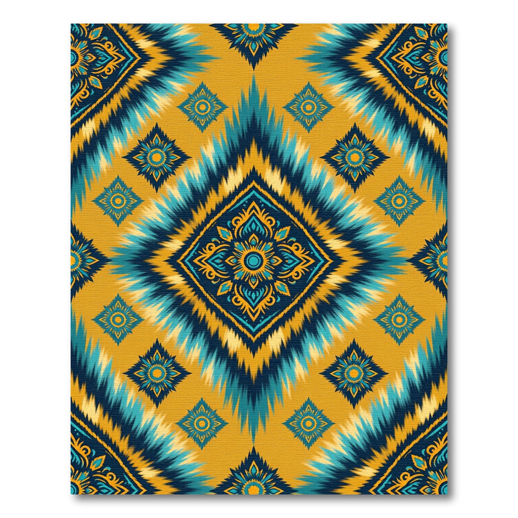 Golden Teal Jagged Diamond Medallion Rug