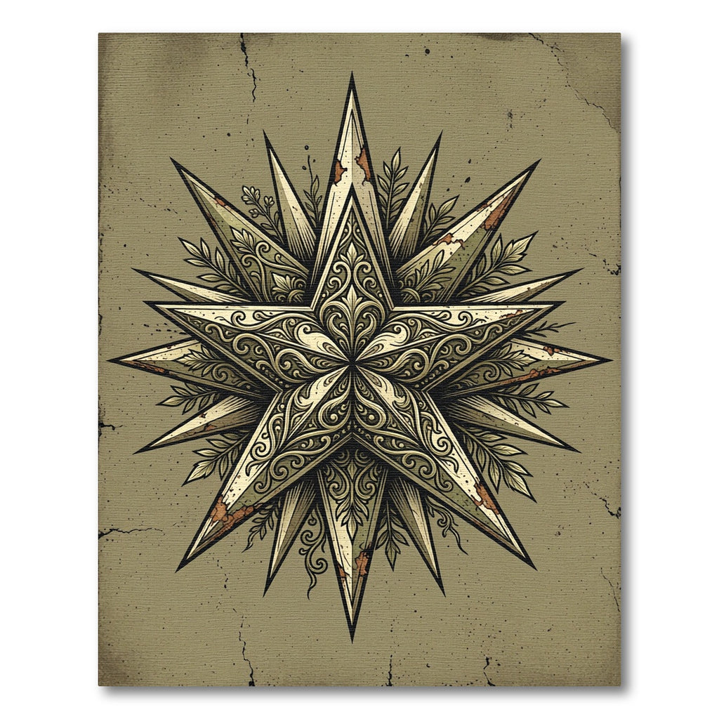 Antique Olive Filigree Star Compass Rug
