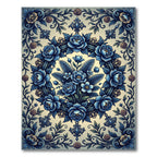 Rich Blue Floral Garland Frame Rug