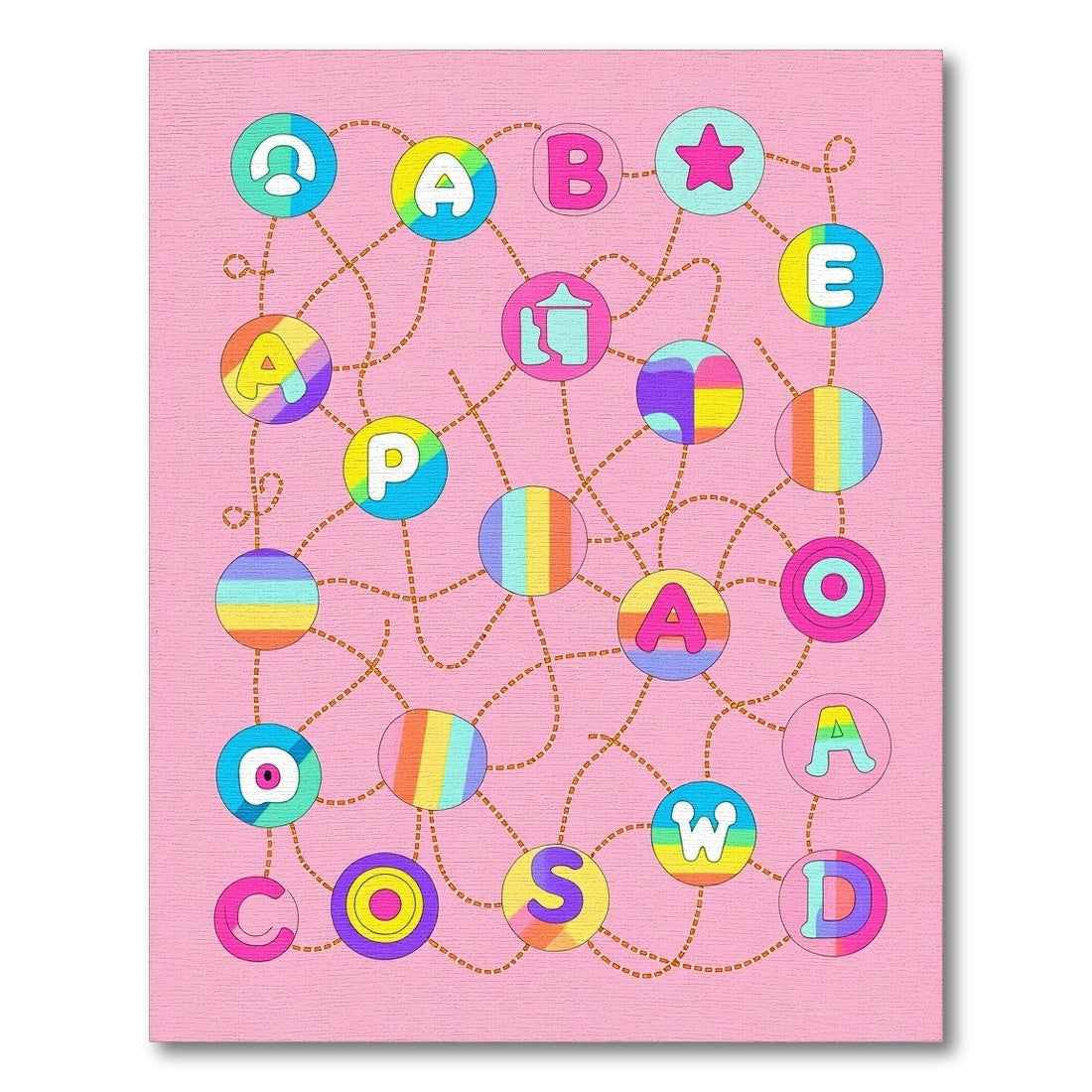 Pink Rainbow Letter Circles Connection Rug