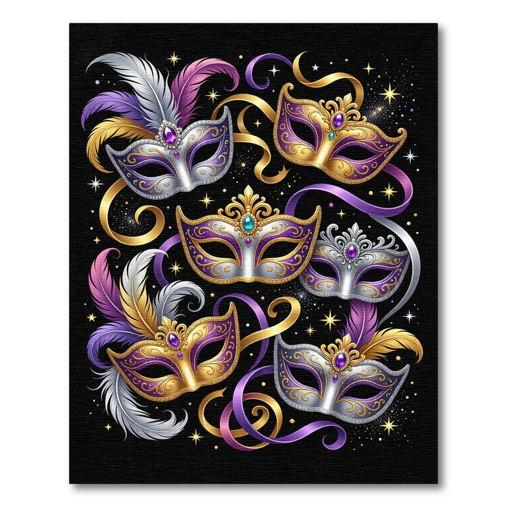 Vibrant Venetian Masquerade Purple Gold Mask Rug