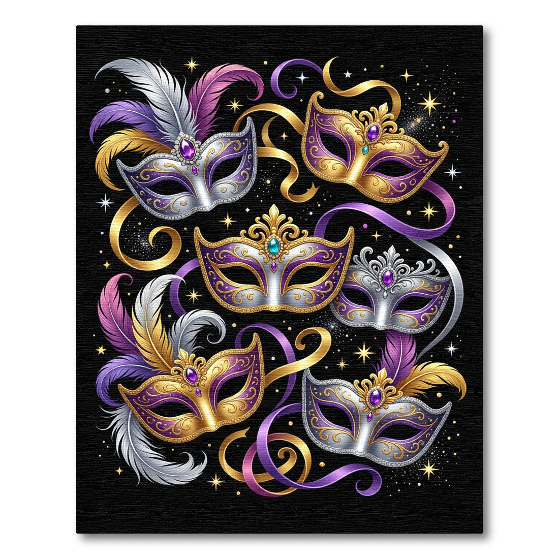 Vibrant Venetian Masquerade Purple Gold Mask Rug