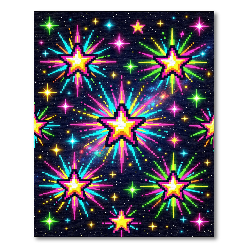 Vibrant Neon Pixel Star Cosmic Sky Rug