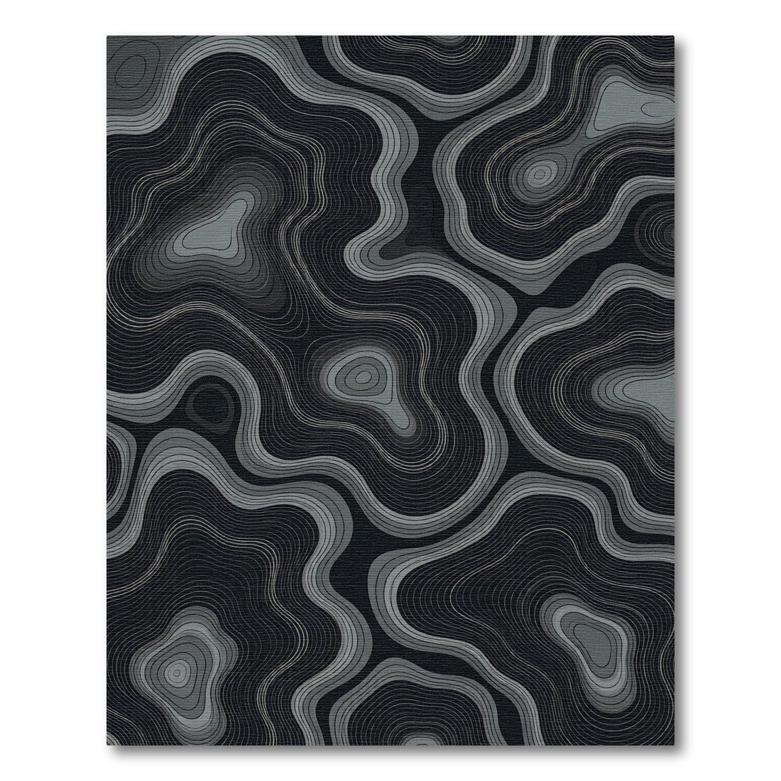 Dark Gray Contour Topographical Waves Rug