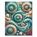 Coastal Teal Seashell Swirl Illustration Rug