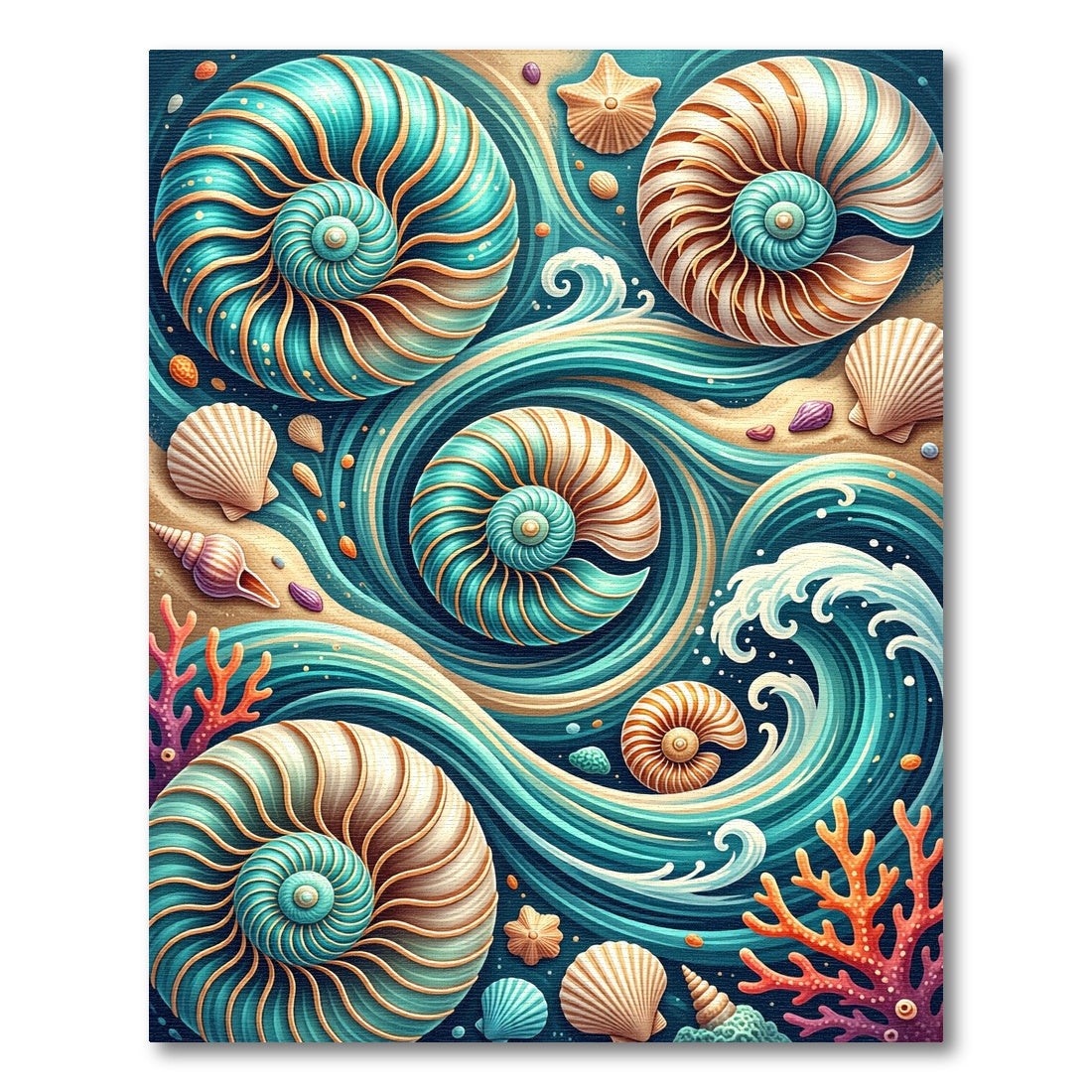 Coastal Teal Seashell Swirl Illustration Rug