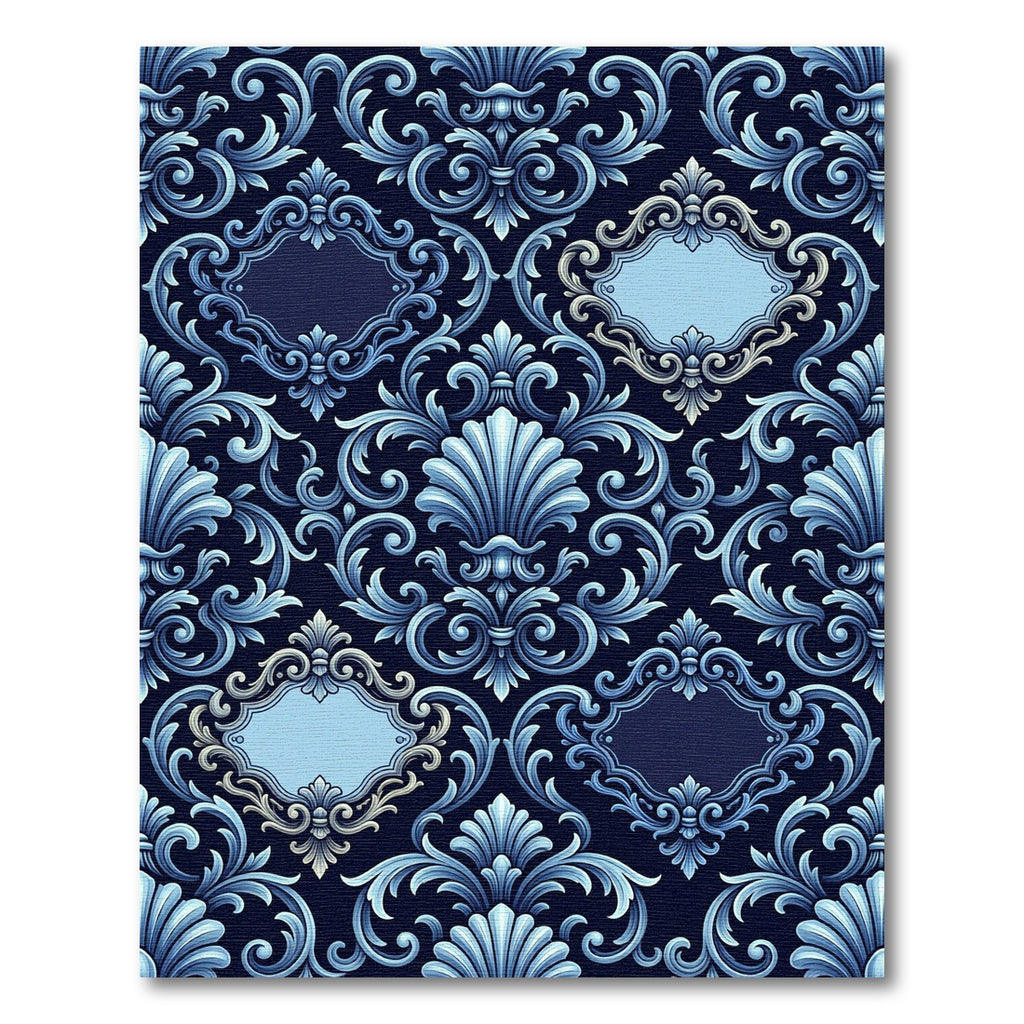 Elaborate Blue Victorian Scrollwork Rug