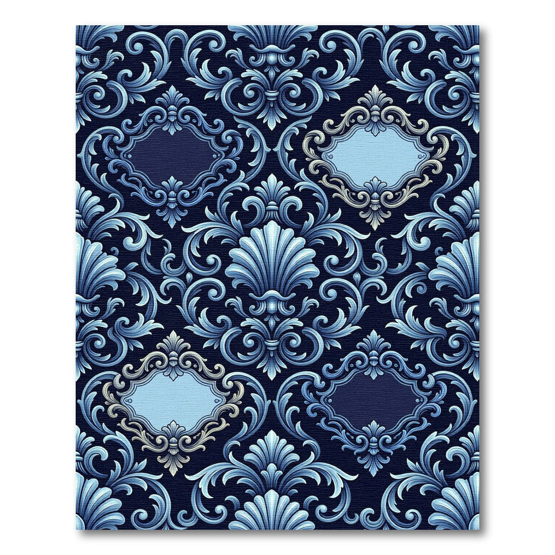 Elaborate Blue Victorian Scrollwork Rug