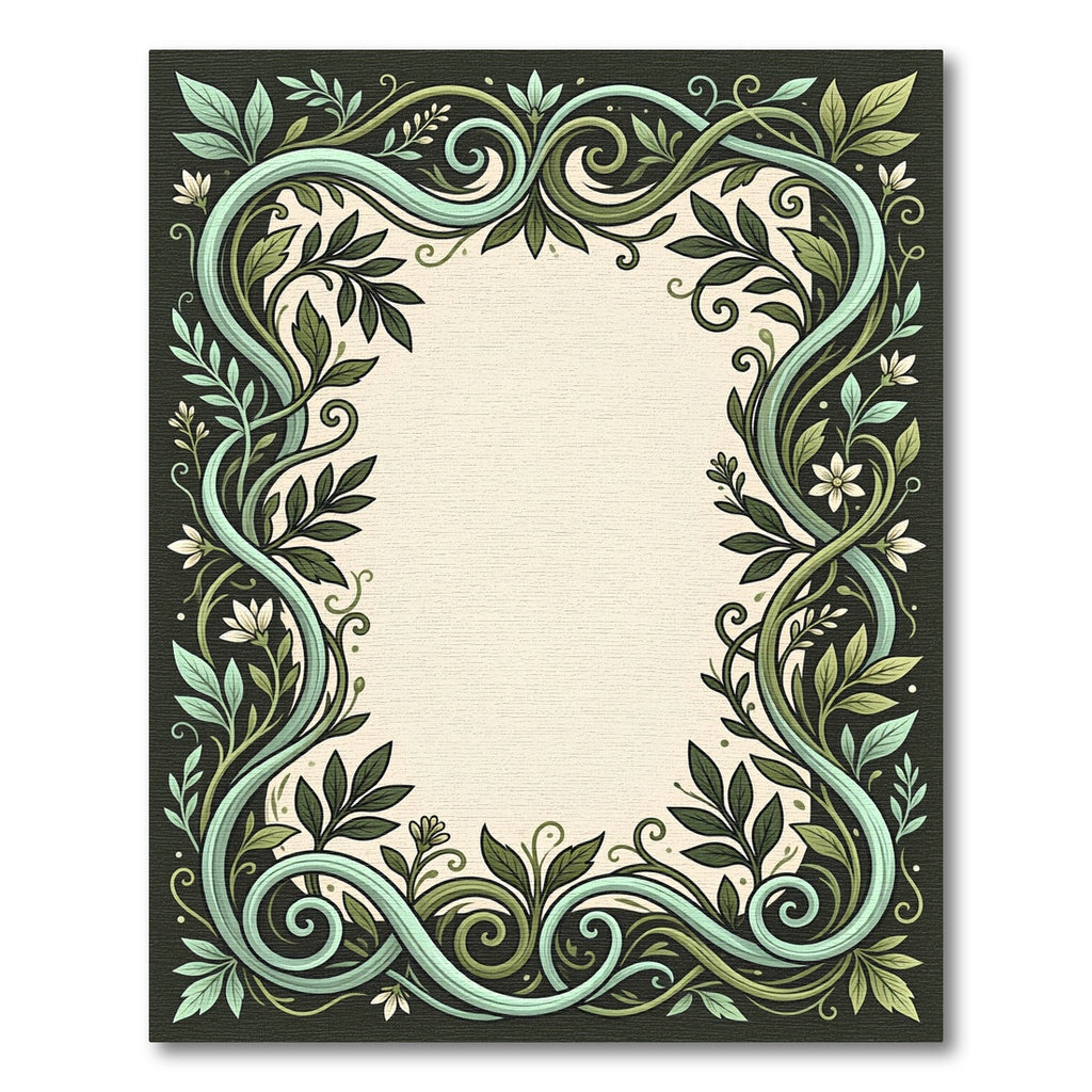 Art Nouveau Green Leaf Scroll Border Rug