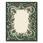 Art Nouveau Green Leaf Scroll Border Rug