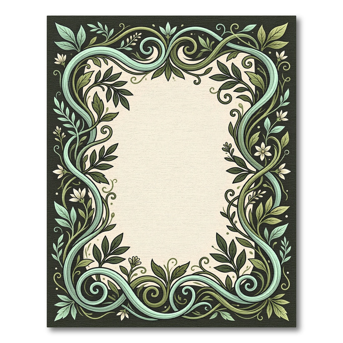 Art Nouveau Green Leaf Scroll Border Rug
