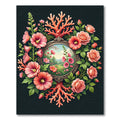Coral Floral Meadow Mirror Round Frame Rug
