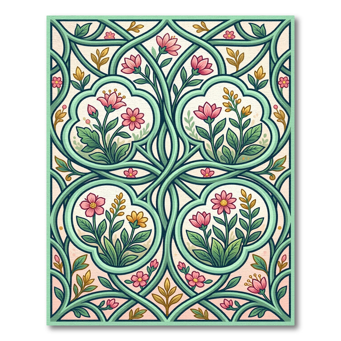 Vintage Pink Blossom Botanical Lattice Rug