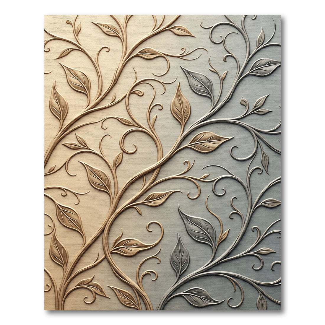 Elegant Gold Silver Leafy Scrollwork Rug