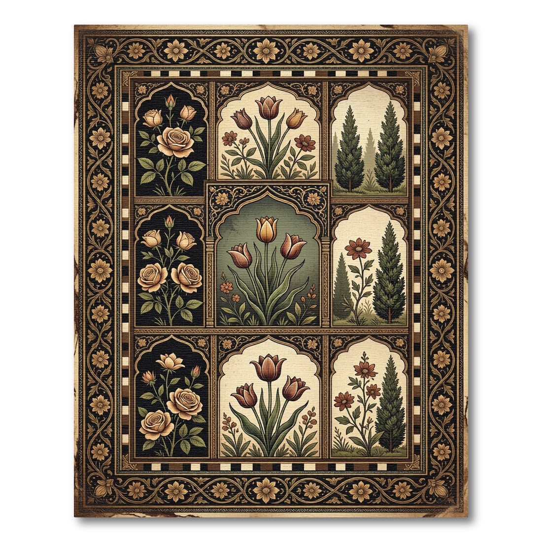 Antique Floral Arch Garden Collection Rug
