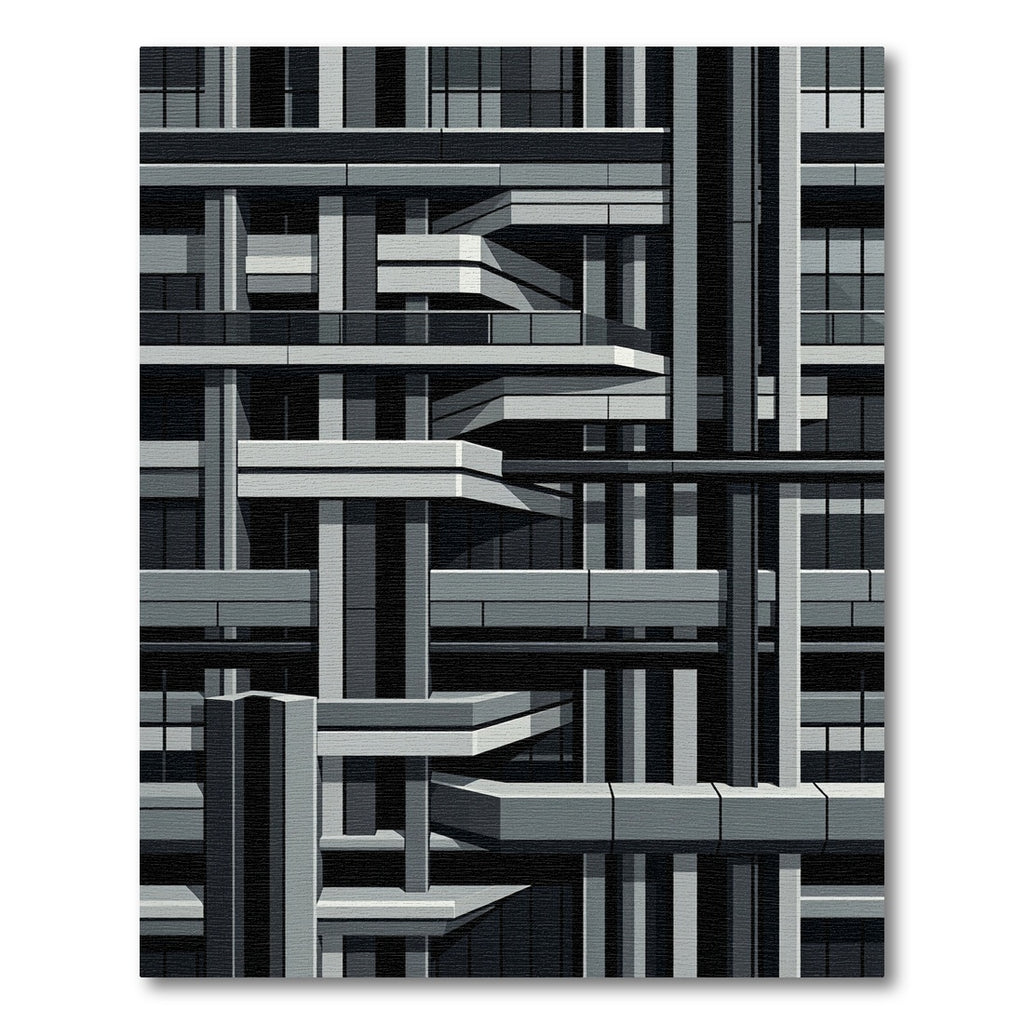 Monochromatic Geometric Architectural Grid Rug