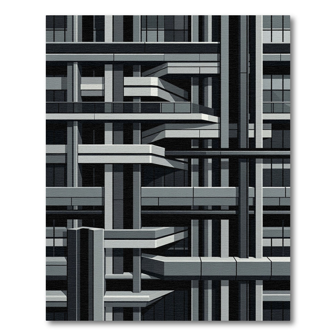 Monochromatic Geometric Architectural Grid Rug