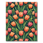 Coral Pink Tulip Garden Dark Background Rug