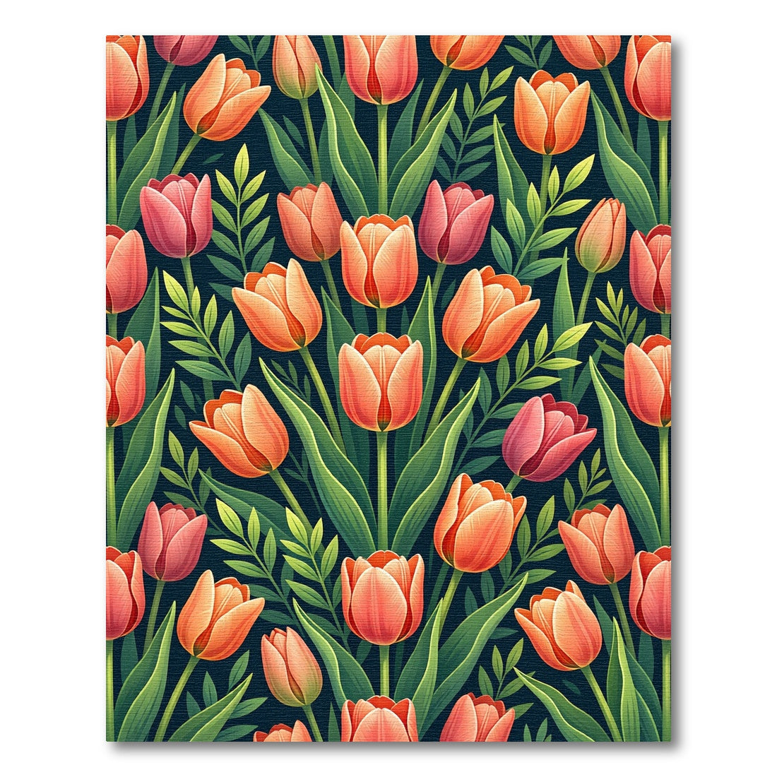 Coral Pink Tulip Garden Dark Background Rug