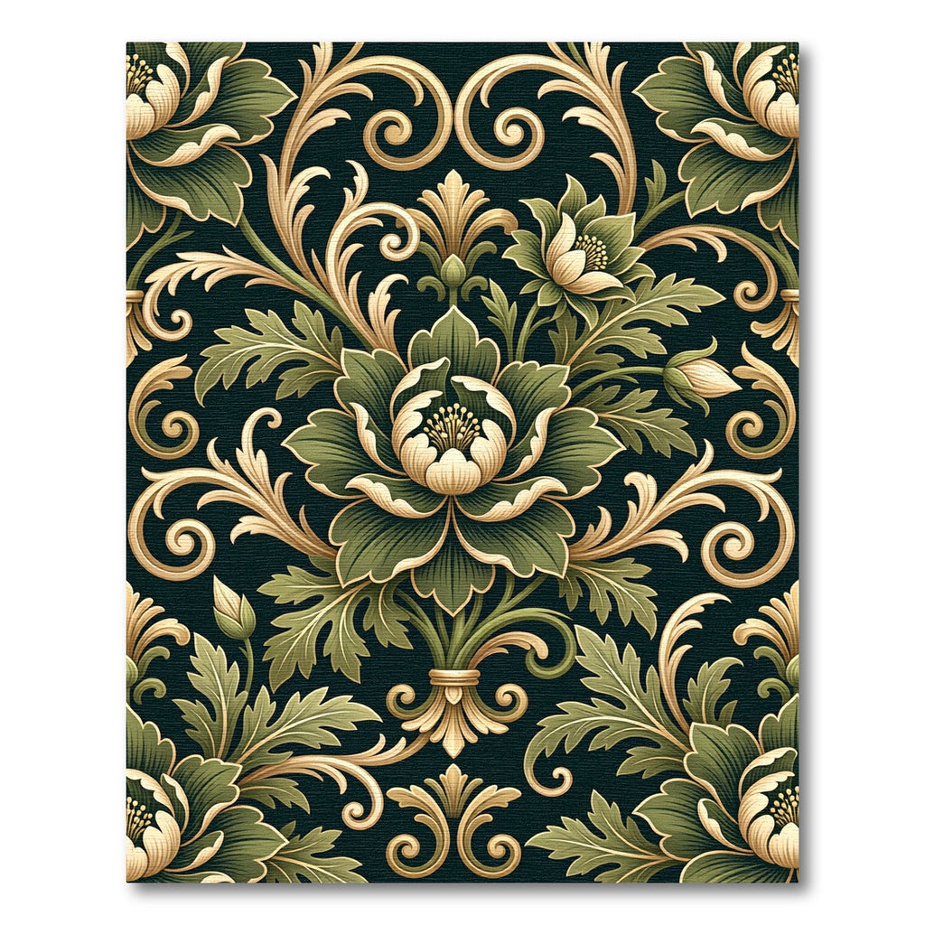 Golden Damask Floral Sage Botanical Rug