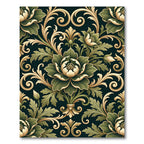 Golden Damask Floral Sage Botanical Rug