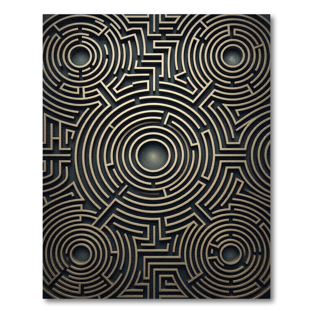 Golden Circular Maze Labyrinth Rug