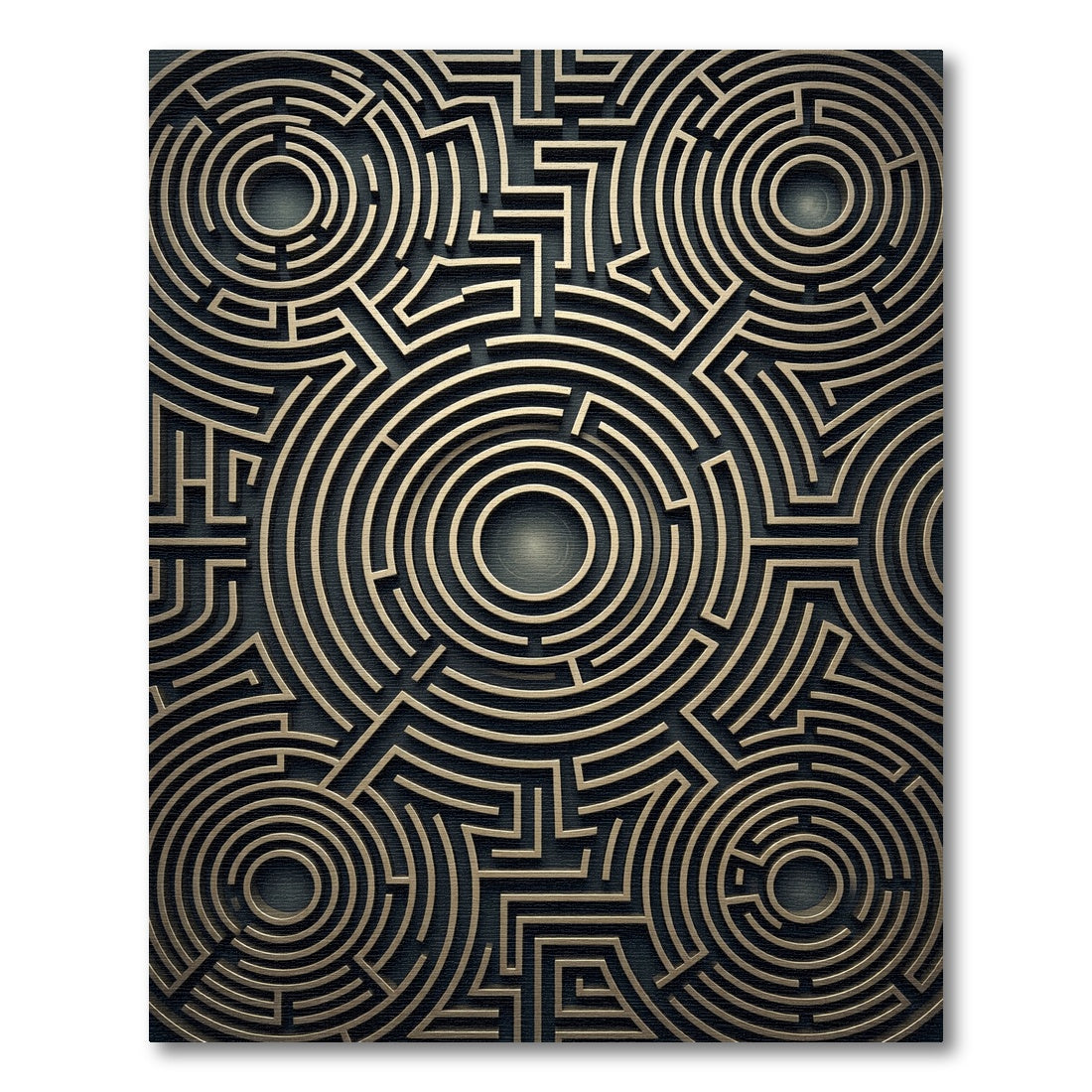Golden Circular Maze Labyrinth Rug