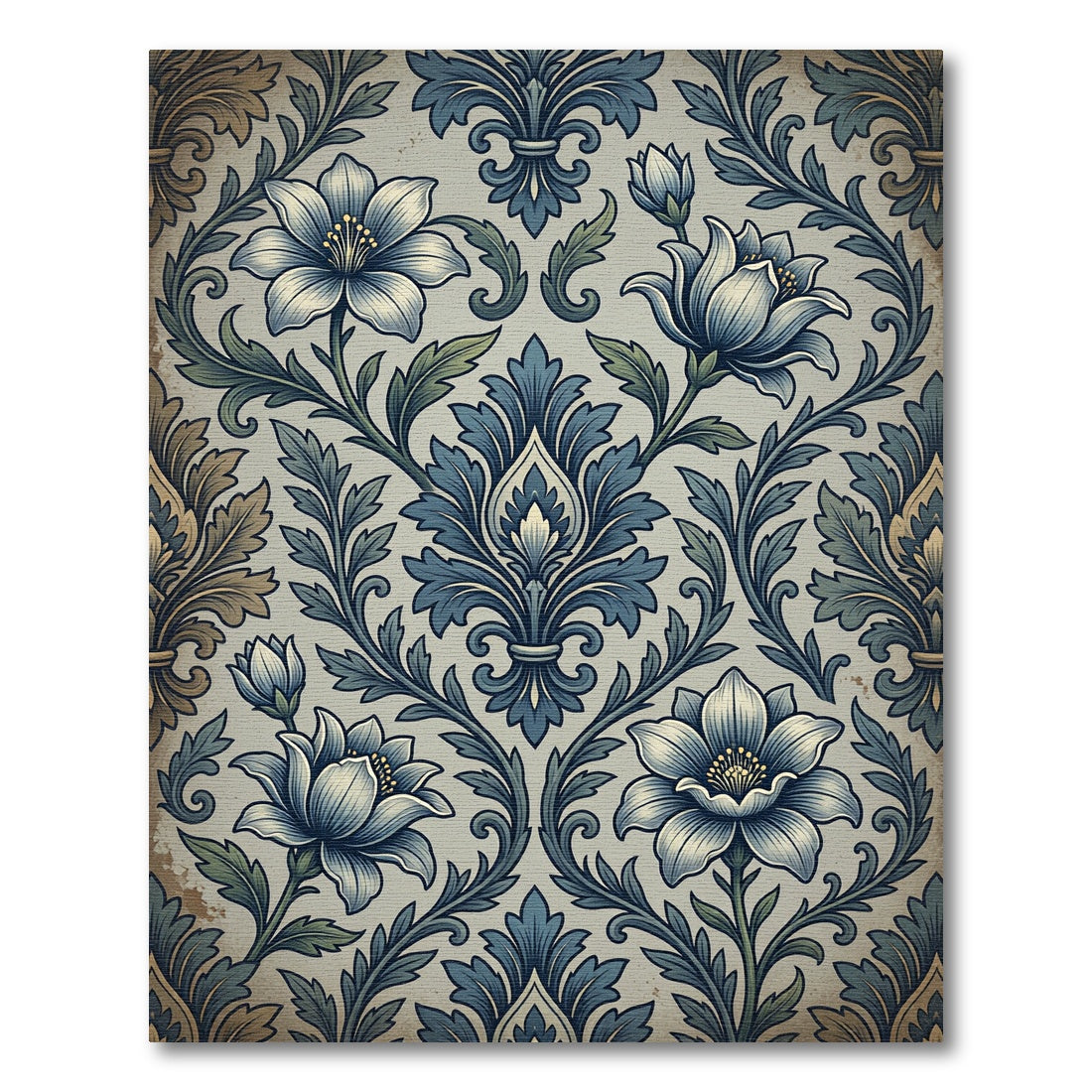 Classic Blue Floral Damask Rug