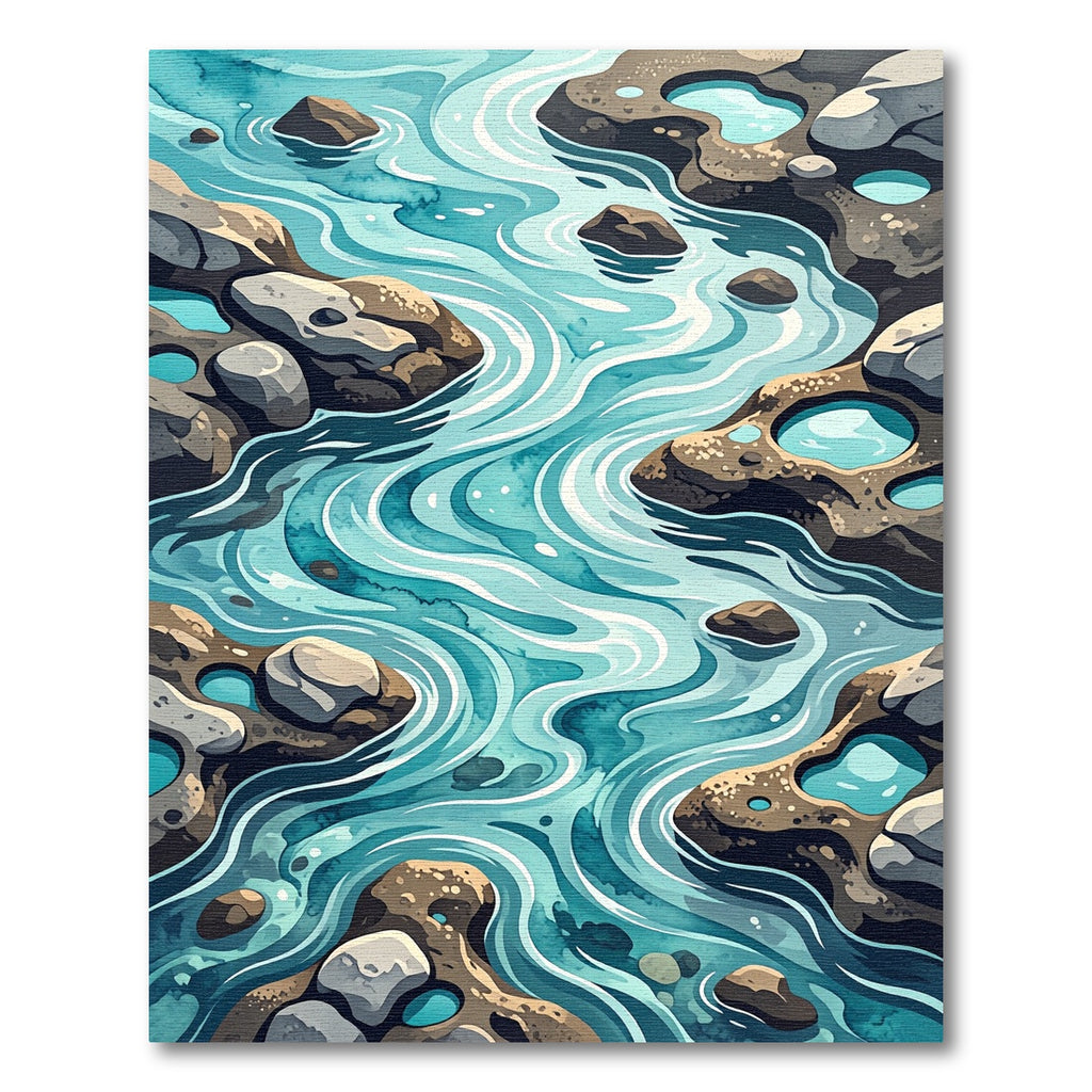 Abstract Blue River Rock Stream Rug